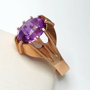 Vintage USSR Soviet Union Art Deco Alexandrite 583 Solid Rose Gold Ring 9.5